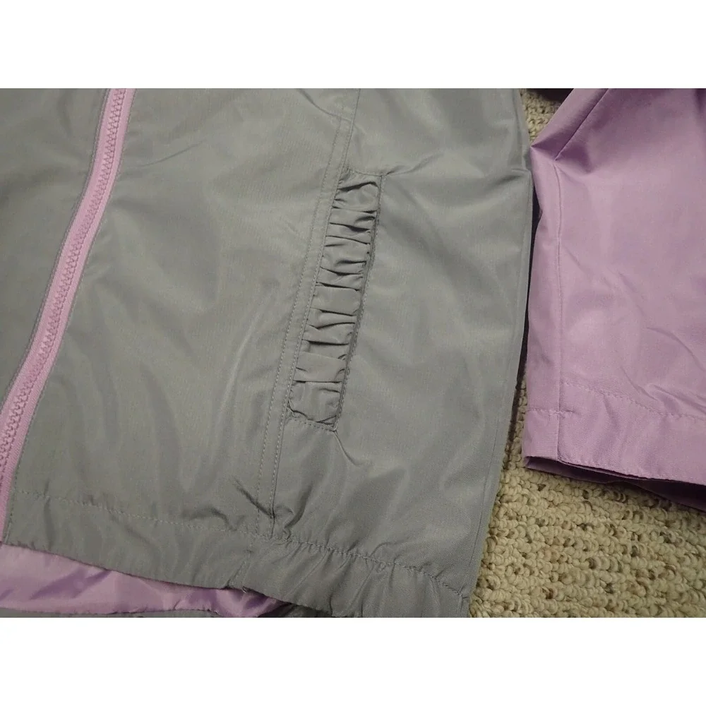 Eddie Bauer Windbreaker Jacket Girls 10/12 Purple Grey Excellent Colorblock Hood